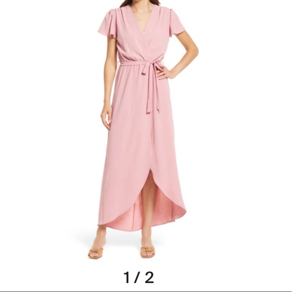 Nordstrom Pink High-Low Wrap Maxi Dress